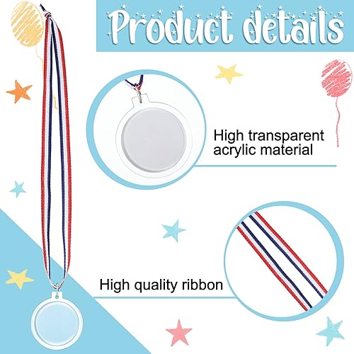 Miniatura 4 de Yookeer 36 piezas de medallas de bricolaje con diseño de tu propia medalla a granel para niños, kit de medallas en blanco transparente para hacer tu
