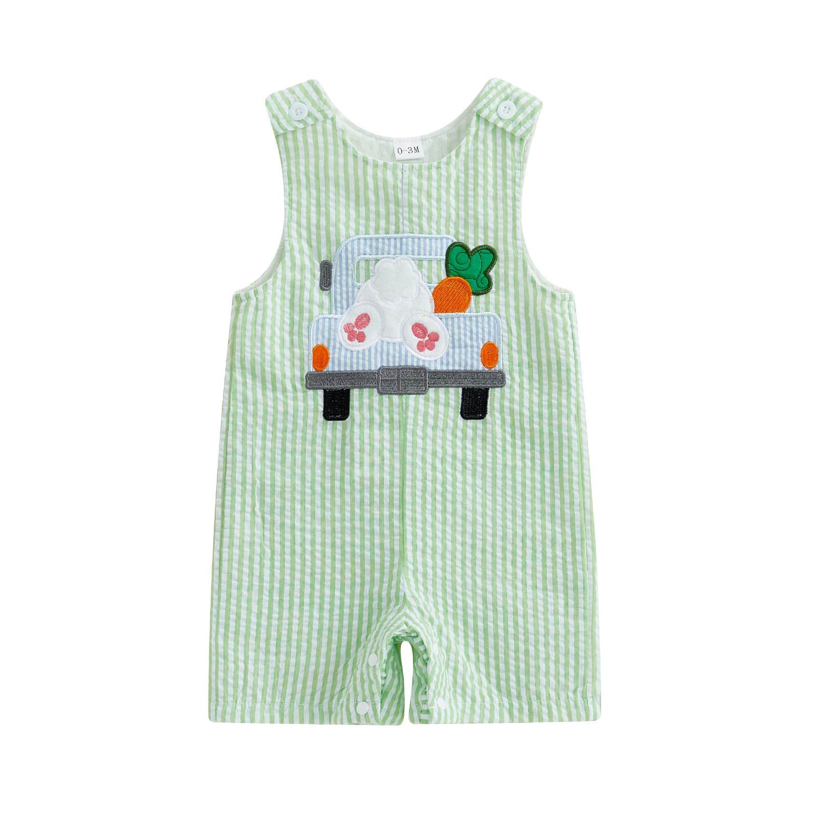 SAYOO Newborn Baby Boy Easter Outfit Sleeveless Embroidery Striped Bunny Eggs Romper Jumpsuit Infant First Easter Shortalls