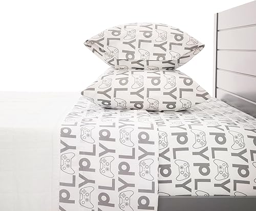 Miniatura 5 de Juego de ropa de cama deportiva y de juego para niños, tamaño individual, sábanas planas y bajeras súper suaves con temática de béisbol, fútbol,