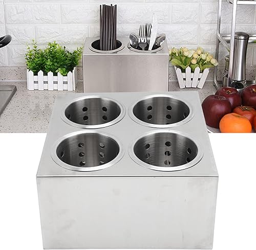 Miniatura 4 de TOPINCN Soporte para utensilios de acero inoxidable, doble fila y 4 compartimentos, contenedor de almacenamiento de cubiertos para cocina con
