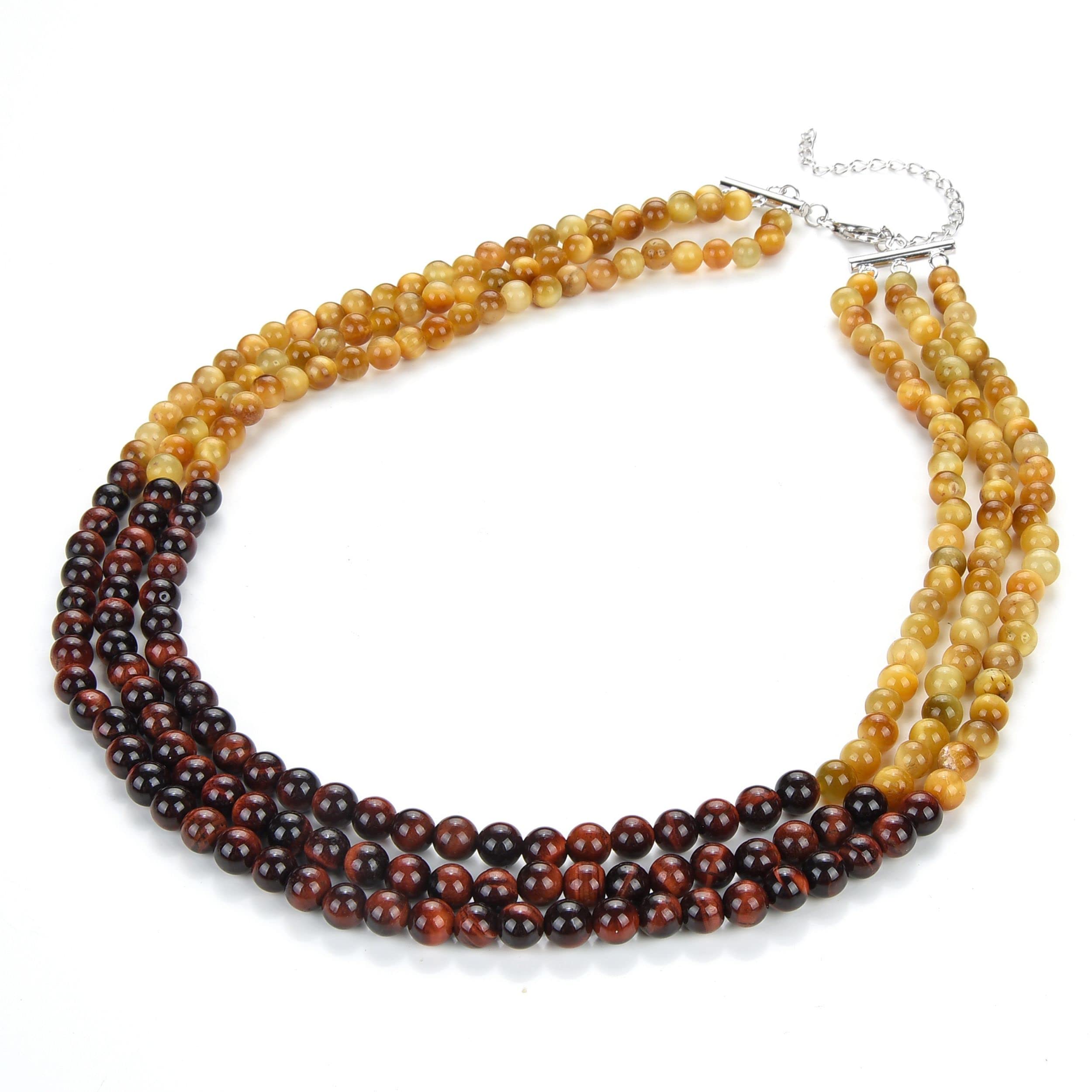 D'SIRE D'LIGHTFUL. D'AMOND. D'SIGNS.Pearlz Ocean Natural Healing Gemstone Round 6mm Crystal Bead 3 Lines 19 Inch Long Handmade Necklace for Women Girls adjustable 3 Inch 925 Sterling Silver Clasp Extender