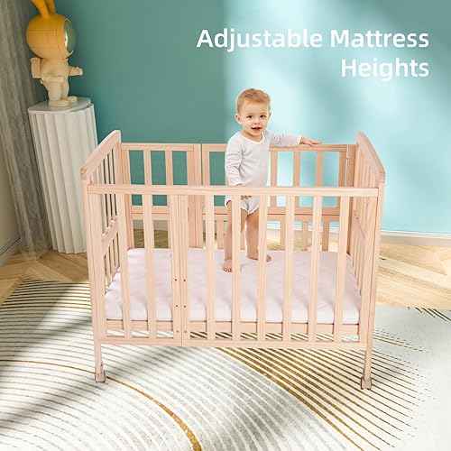 Miniatura 4 de Mini cuna portátil Cunas convertibles con colchón de espuma suave (38 x 24 pulgadas) y forro transpirable, 3 alturas (21, 16 pulgadas, 12