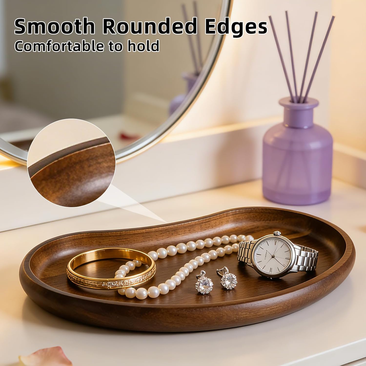 Acacia Wood Serving Tray – Premium Craftsmanship Decorative Tray Irregular Handmade Catchall Plate for Keys, Snacks, Coffee Table Décor & Entryway Organization-10.9 * 5.7 * 1.18 inches