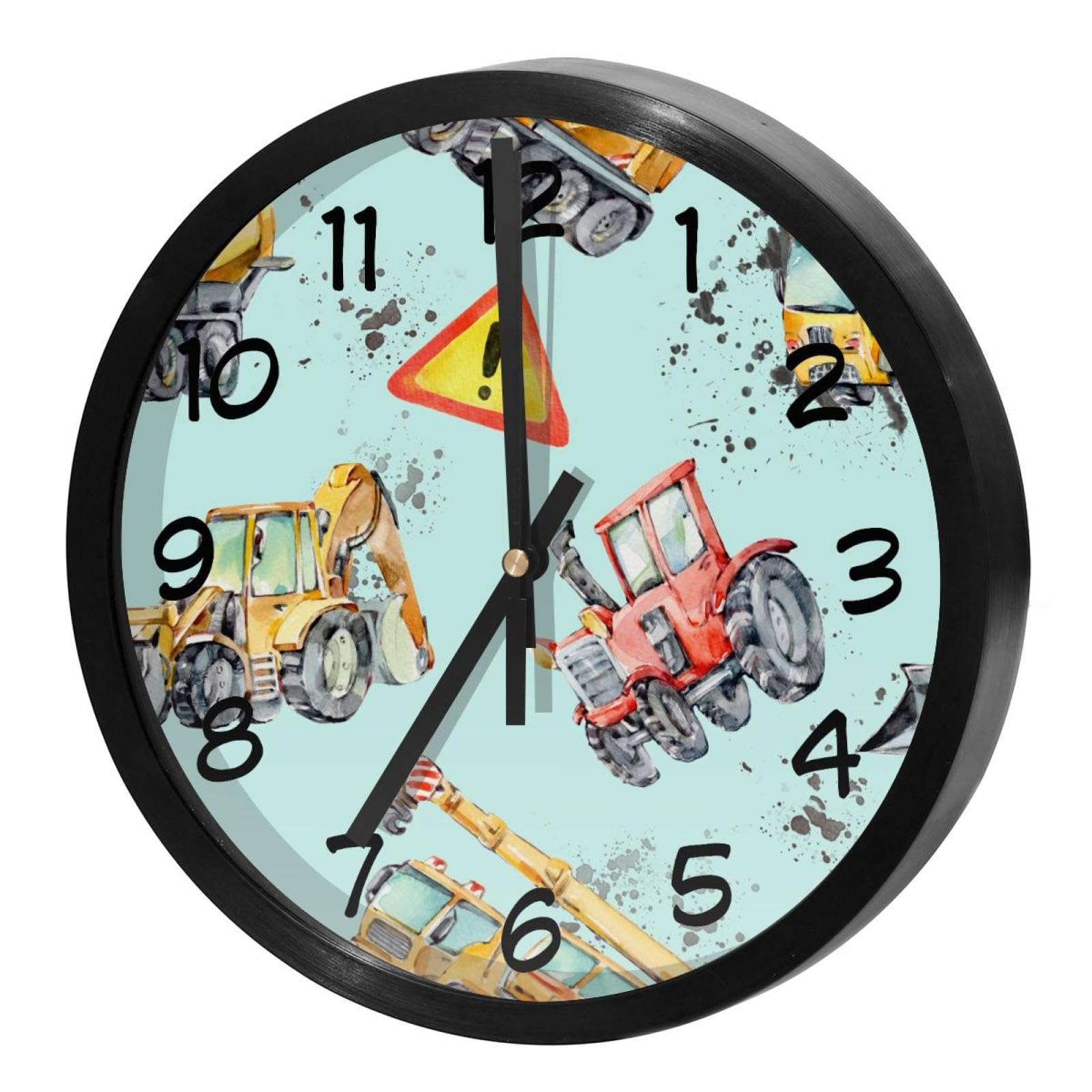 Horloge murale silencieuse à quartz à motifs camions et voitures pour chambre d'enfant