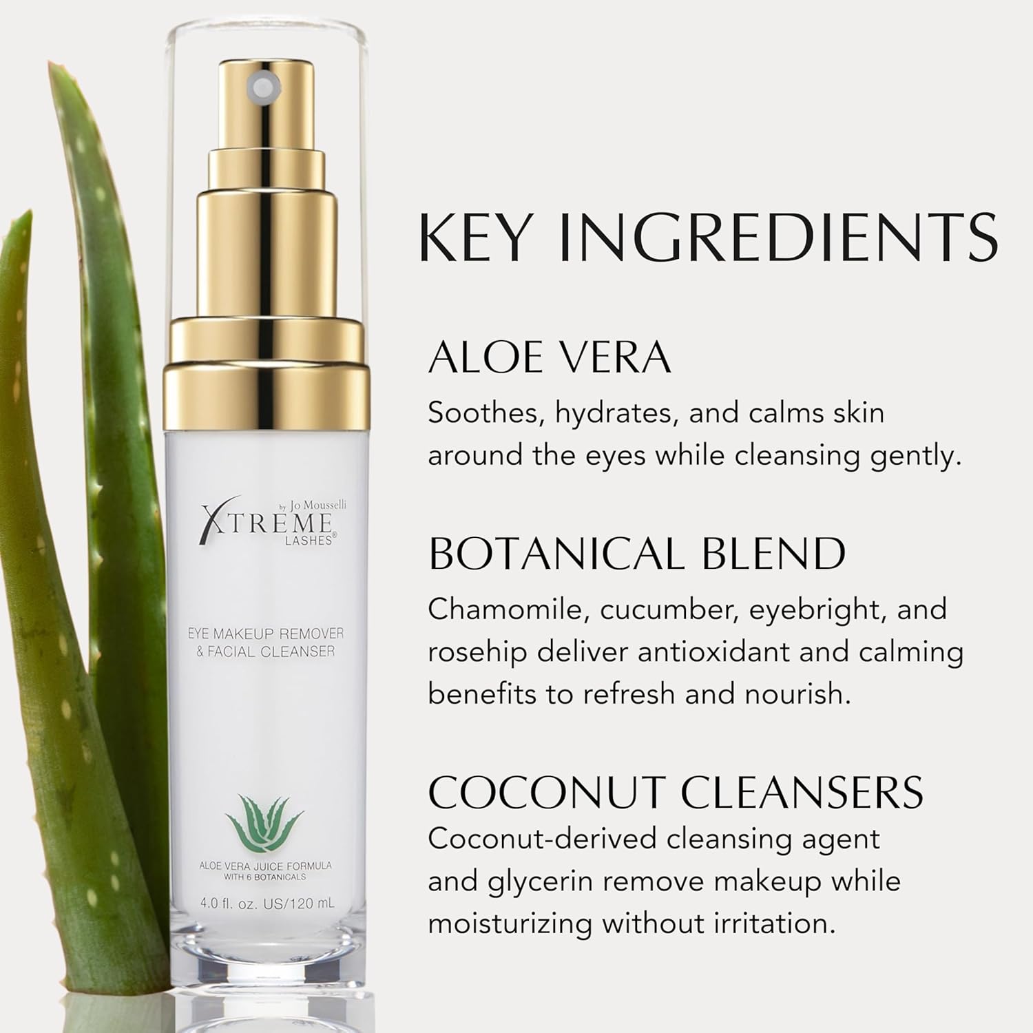 Xtreme Lashes Eye Makeup Remover & Facial Cleanser, Liquid Pump Gentle Face Wash, Lash Extension Safe, with Aloe Vera, Coconut and Botanicals, For All Skin Types