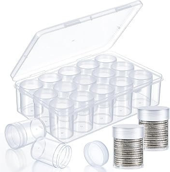 Qunclay 16 Pcs Half Dollar Coin Tubes with 1 Storage Box Clear Plastic Half Dollar Holders with Lid for Coin Collection and Organization