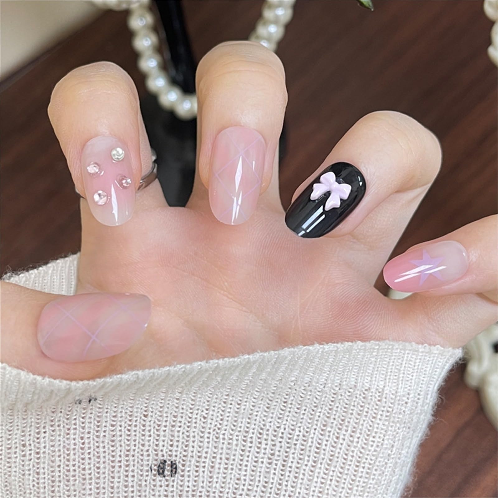 24 Stück künstliche Fingernägel for Aufkleben, tragbare Nagelwerkzeuge(Color5)