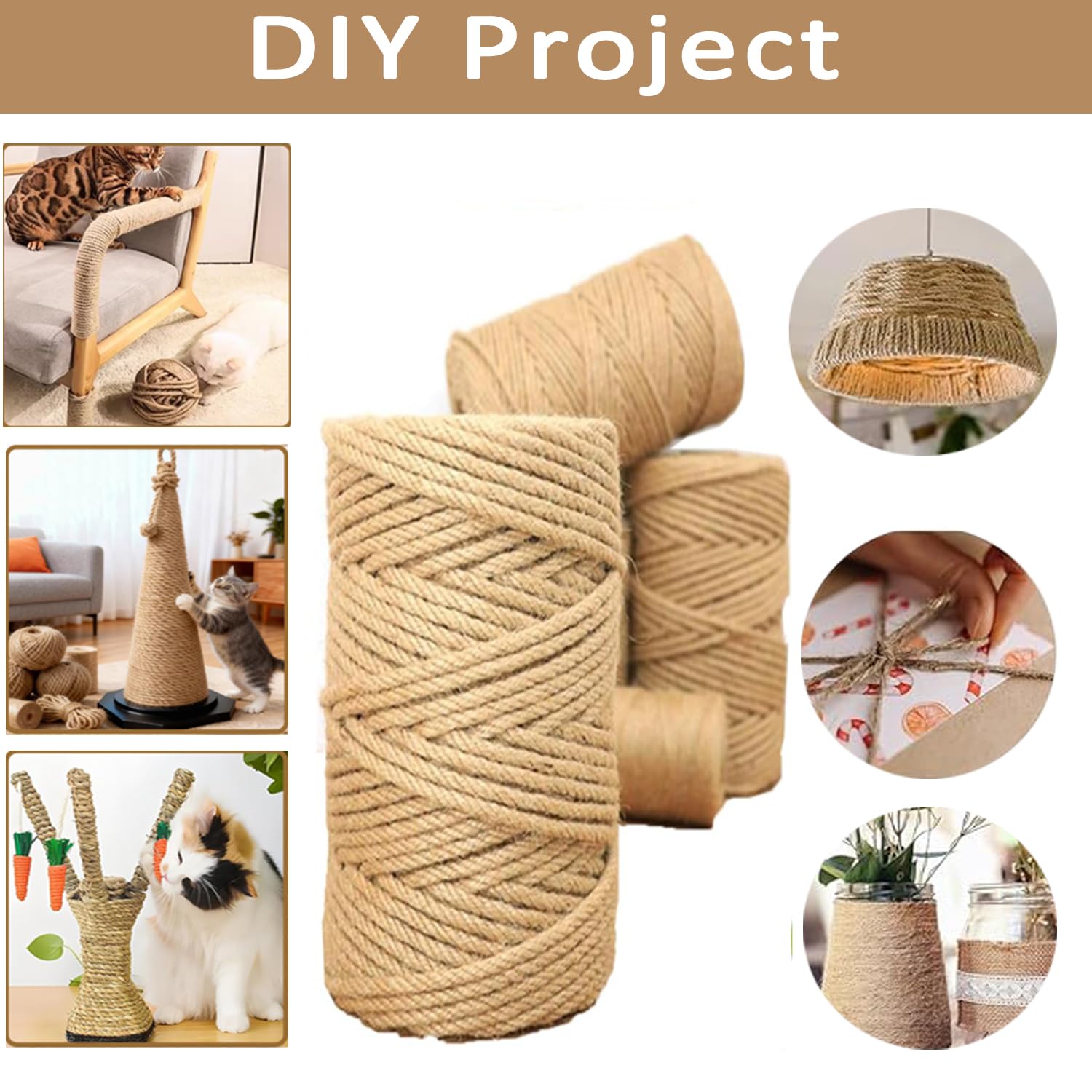 Cuerda de sisal para jardinería y rascador de gatos, cuerda natural, 20 m, 30 m, 50 m, cuerda de yute para reparar árbol de gato (20 mm x 30 metros)