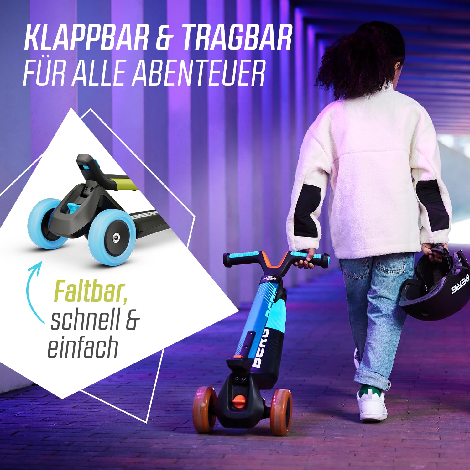 BERG Nexo Kinderroller Kinderscooter faltbar ab 2 Jahre | Höhenverstellbarer Tretroller Scooter | Dreirad Roller für Kinder Jungen & Mädchen, bis 12 Jahre