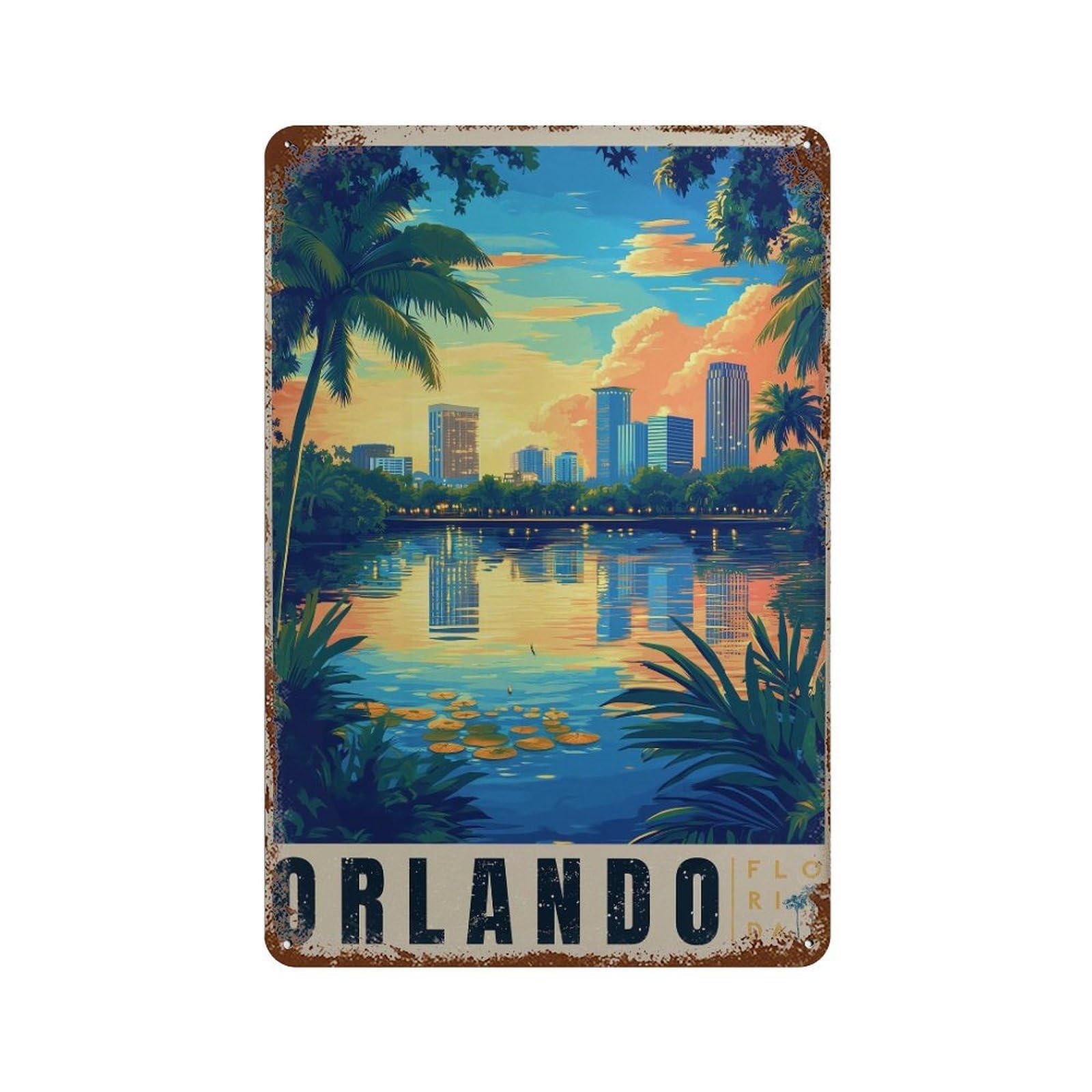 xiaoxiaoshen Orlando Florida Travel Wall Decor Art Metal Tin Poster Modern Home Decor Art Home Bar Shop Decorations Vintage Sign 30x20cm