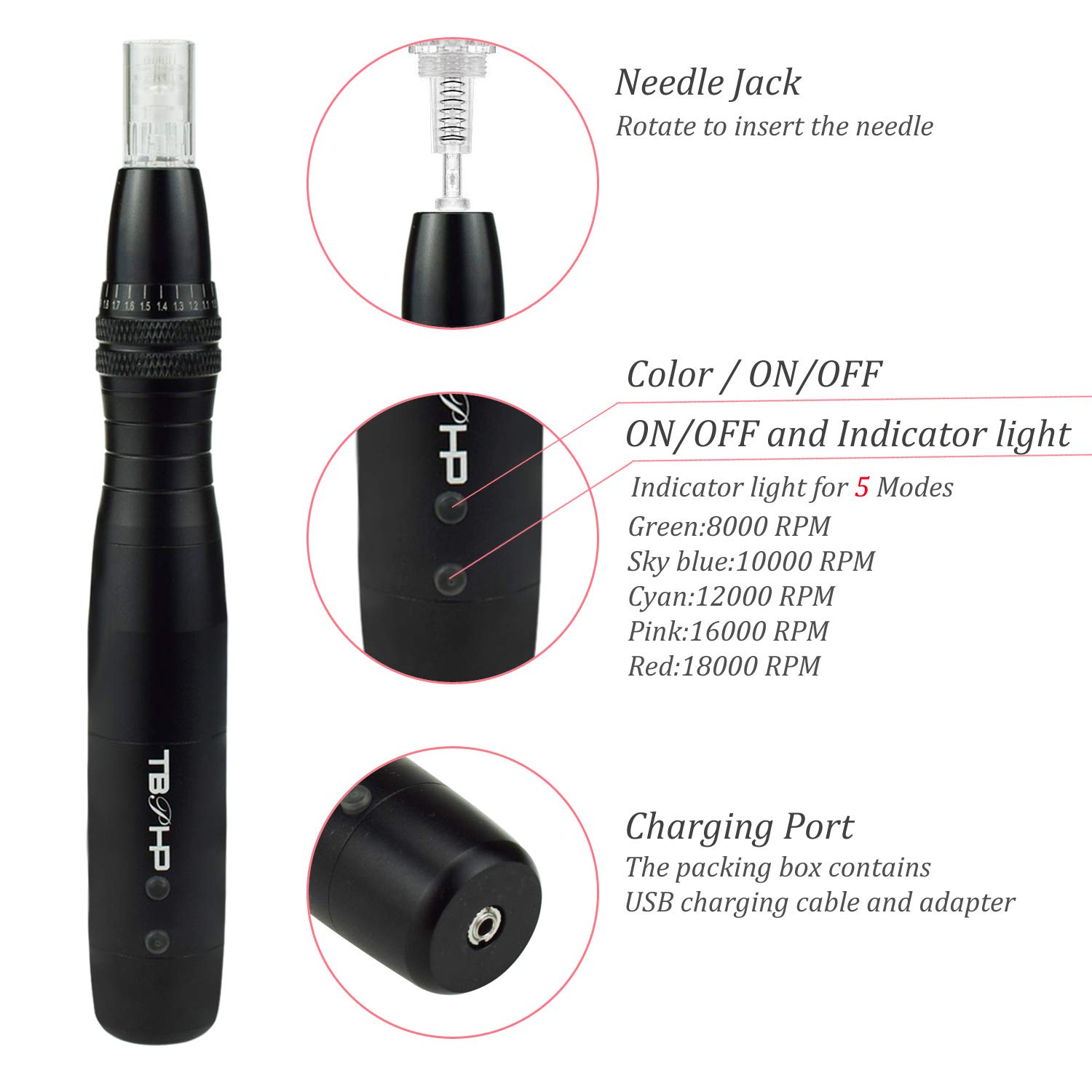 Tbphp Derma Pen Microneedling Pen For Acne Scars Derma Roller