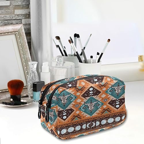 Miniatura 5 de ALAZA Estuche de cuero negro con diseño de calavera y esqueleto de amor, bolsa de maquillaje de viaje con cremallera para mujer, Multi1