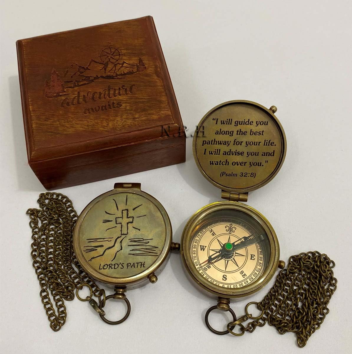 Brújula de Bolsillo grabada de latón, brújula, brújula Marina Vintage, brújula de Trabajo Coleccionable en Cadena con Caja de Madera, Regalo para Marido, Regalo para Ella, Regalo de Boda
