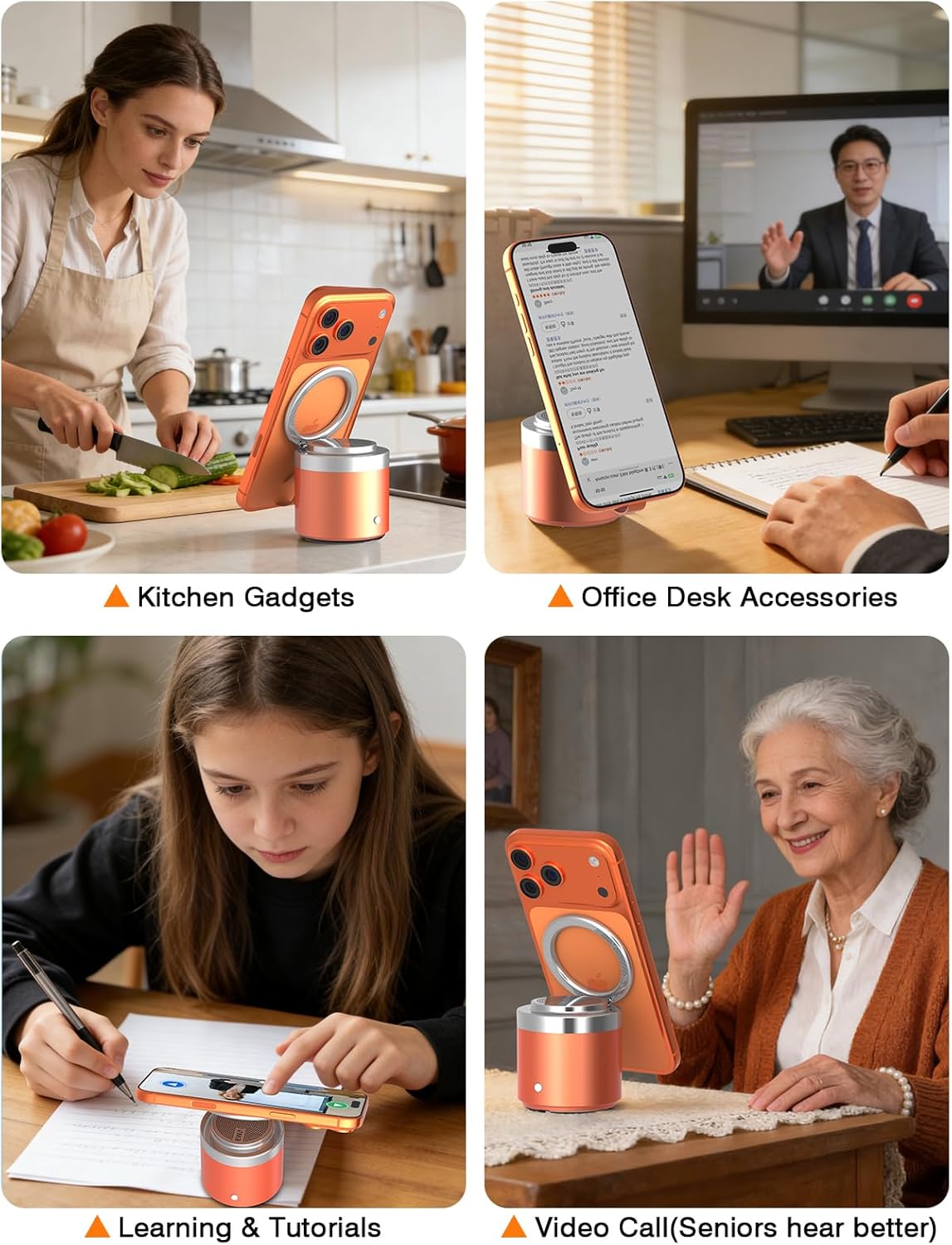 EWA Wireless Bluetooth Speaker with Secure Magnetic Phone Stand, HD Surround Sound & Anti-Slip Base | Hands-Free Magnetic Holder for Desk, Kitchen, Home Workout - Gift Ideal for Men Women (Orange)