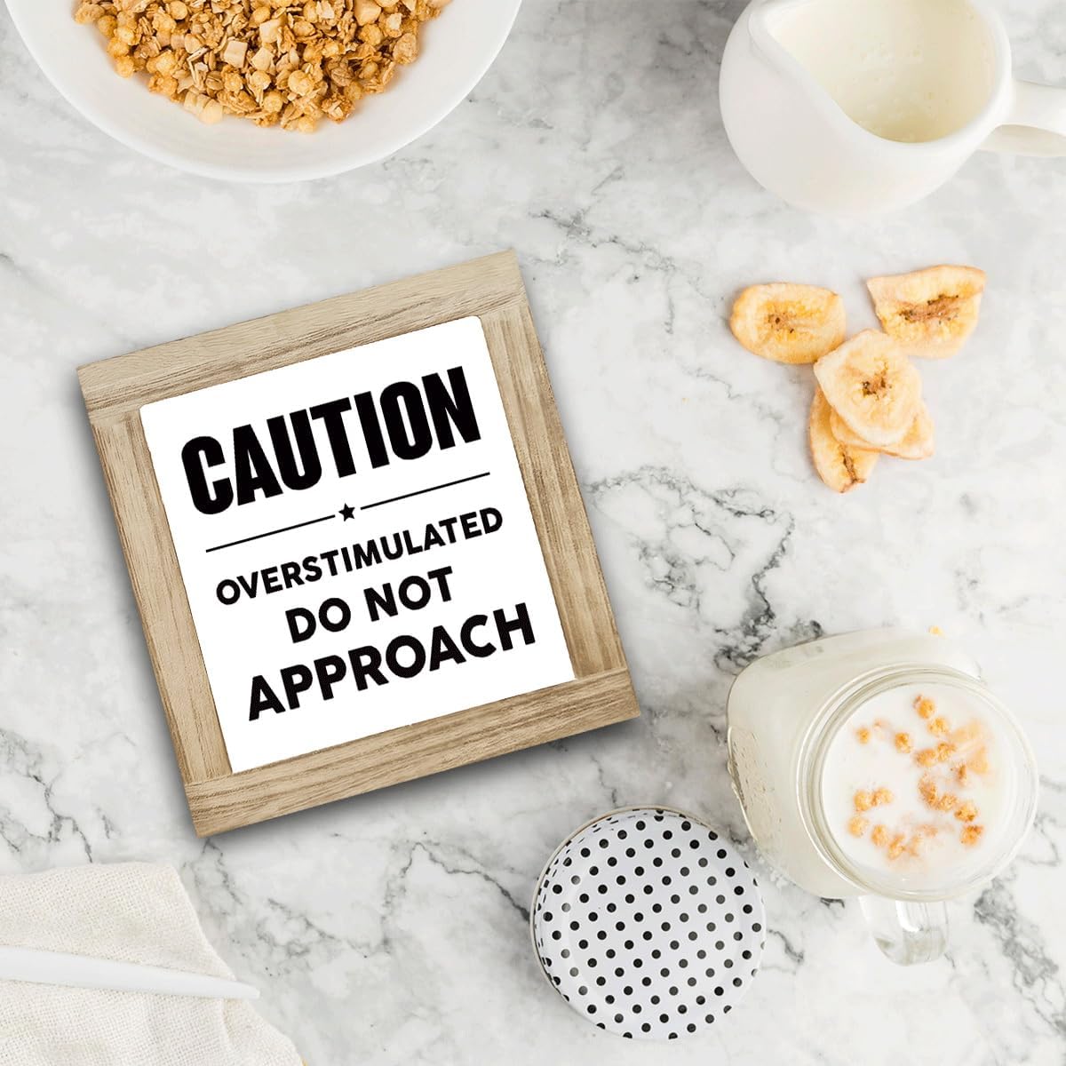 Caution Overstimulated Signs, Office Decor Wooden Plaque Sign, Funny Office Desk Decor Sign, Workspace Tabletop Decoration for Shelf Offices Desk Accessories image 3