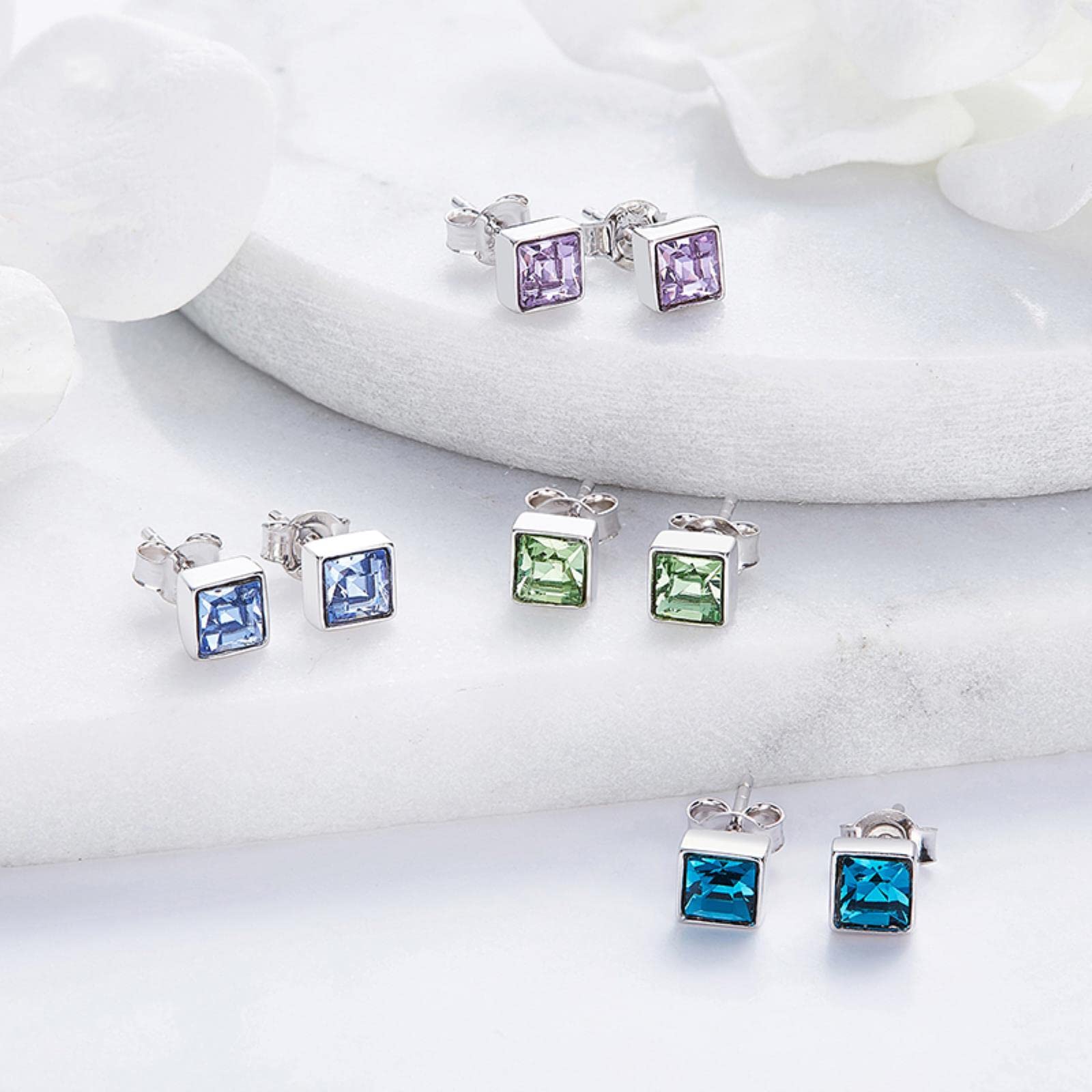 Orecchini a Bottone Orecchini in Argento Sterling 925 con Orecchini di Cristallo Blu Quadrati per Le Donne-Black Diamond