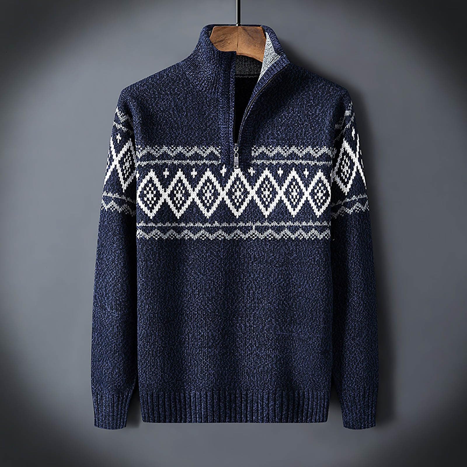 Suéter caliente de manga larga para hombre, suéter de Navidad, cuello Mao con cremallera informal, elegante y elegante temperamento corte delgado jacquard sudadera, versátil otoño invierno y Navidad