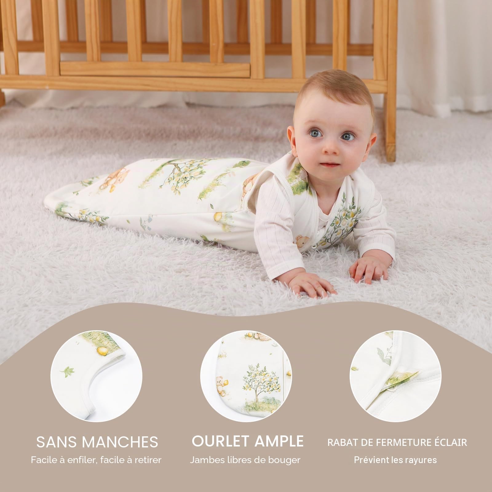 Gigoteuse Bébé Hiver 1.5 TOG en Coton Doux, Turbulette Chaude avec Fermeture Éclair, Lot de 2, pour Nouveau-né Garçons Filles 0–6 Mois Éléphant Beige