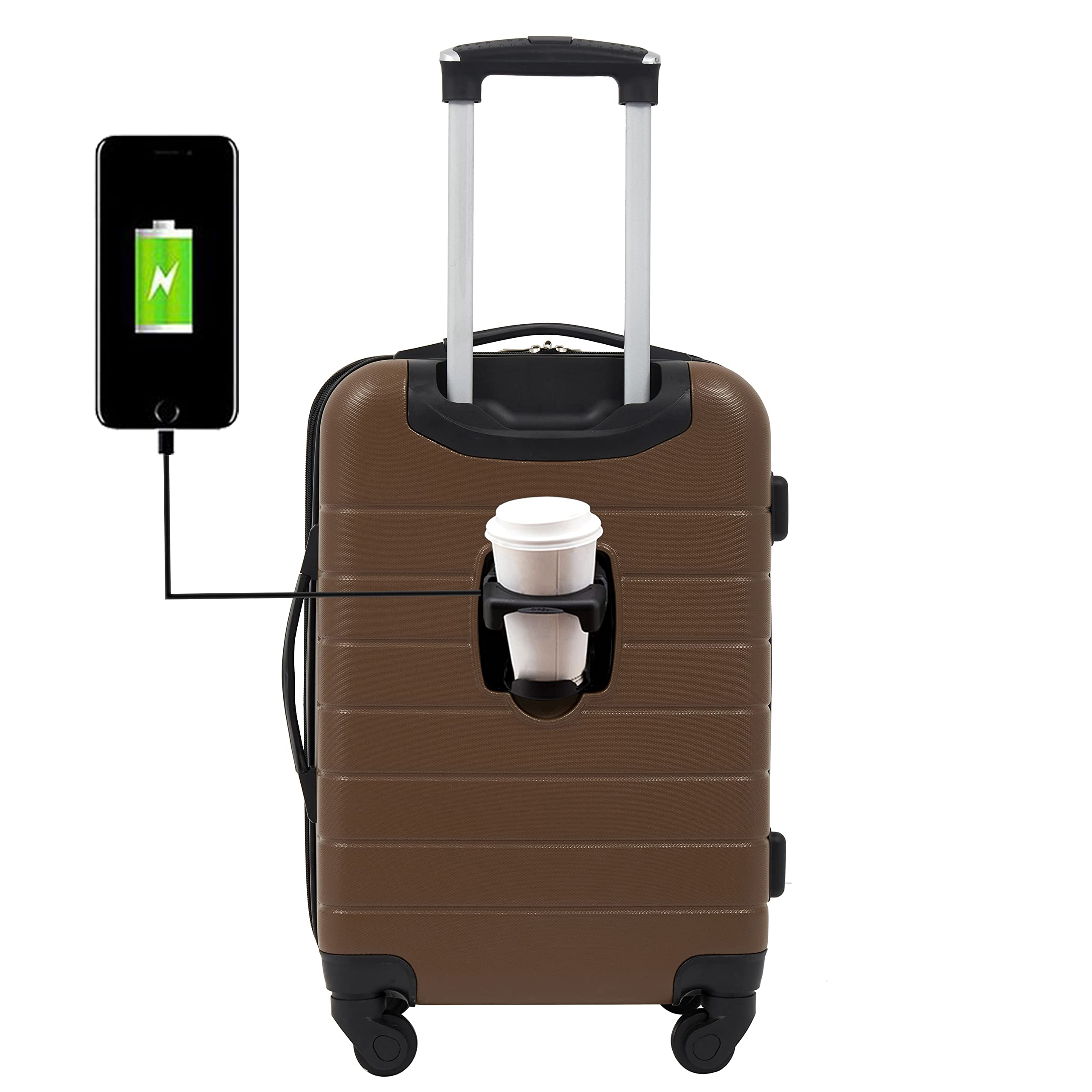 Buy Smart Luggage Set with Cup Holder and USB Port, Toffee, 20Inch