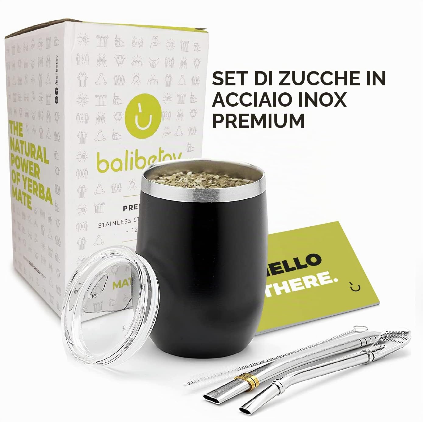 BALIBETOV Mate Argentino - Set Yerba Mate (Tazza Mate) - Acciaio Inossidabile 18/8 a Doppia Parete - Include Due Bombilla Mate e Una Spazzola per la Pulizia - Set Mate Argentino Autentico