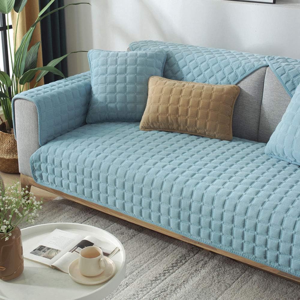 SVIO-SOFACOVER Modern Home Navy Blue Corduroy Velvet Couch Covers Non-Slip Furniture Protector Winter Sofa Covers Quilted Sofa Slipcover One Piece 35"x35"(armrest&Backrest Cover)