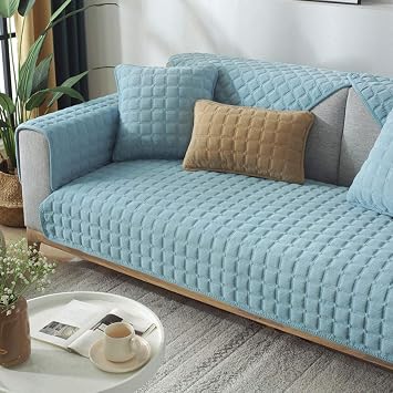 SVIO-SOFACOVER أغطية أريكة مخملية من المخمل الأزرق للمنزل الحديث، واقي أثاث غير قابل للانزلاق، أغطية أريكة شتوية، غطاء أريكة مبطن، قطعة واحدة 35 بوصة x63 بوصة