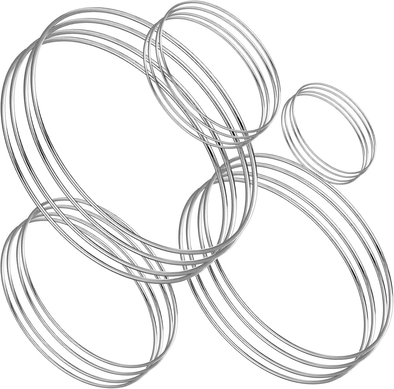 Patelai 40 Pcs Metal Rings for Crafts Dream Catcher Rings, Macrame Hoops for DIY, 5 Sizes Metal Floral Hoop for Floral Macrame Wall Hanging Dream Catcher and Crafts (Silver)
