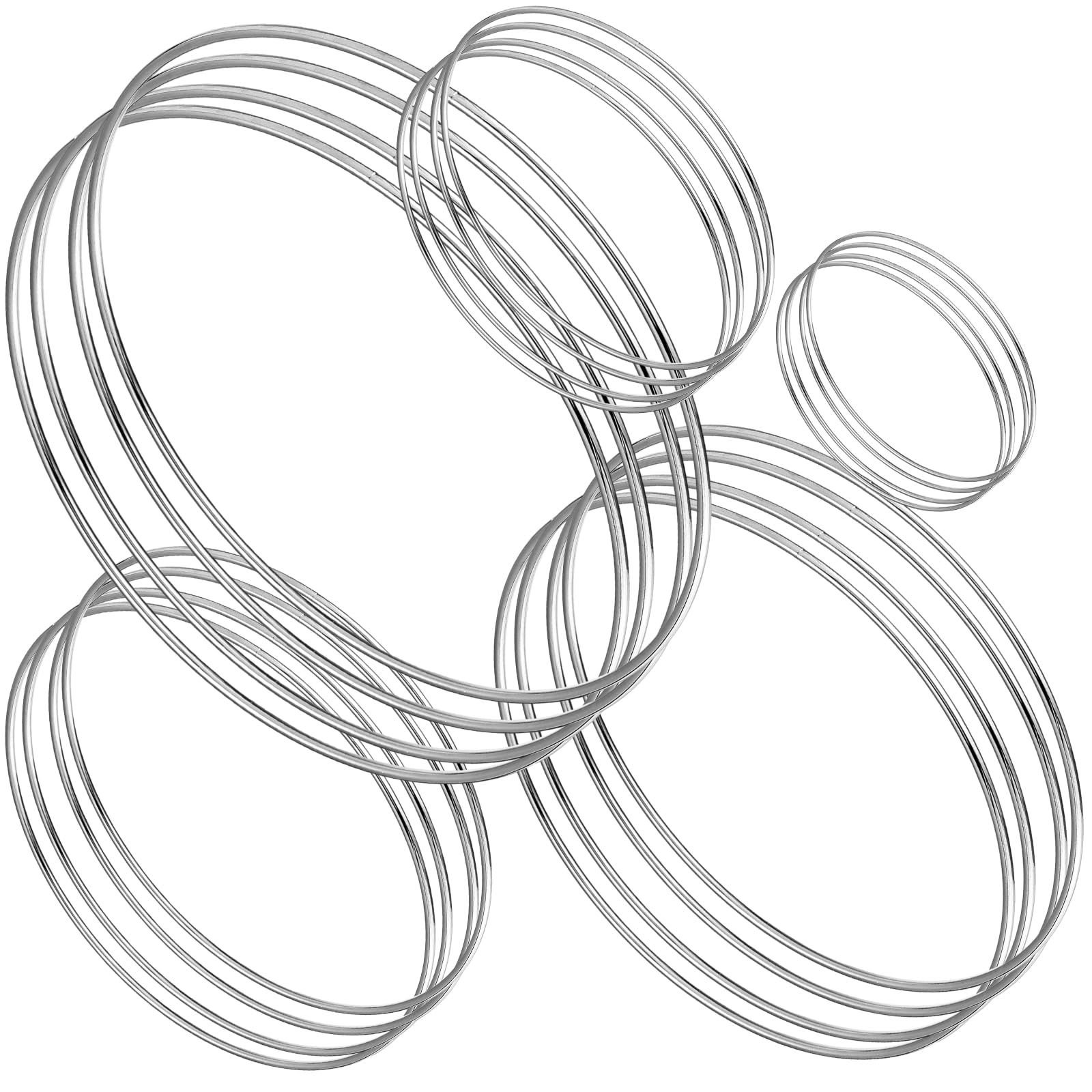 Patelai 20 Pcs Metal Rings for Crafts Dream Catcher Rings, Macrame Hoops for DIY, 5 Sizes Metal Floral Hoop for Floral Macrame Wall Hanging Dream Catcher and Crafts (Silver)