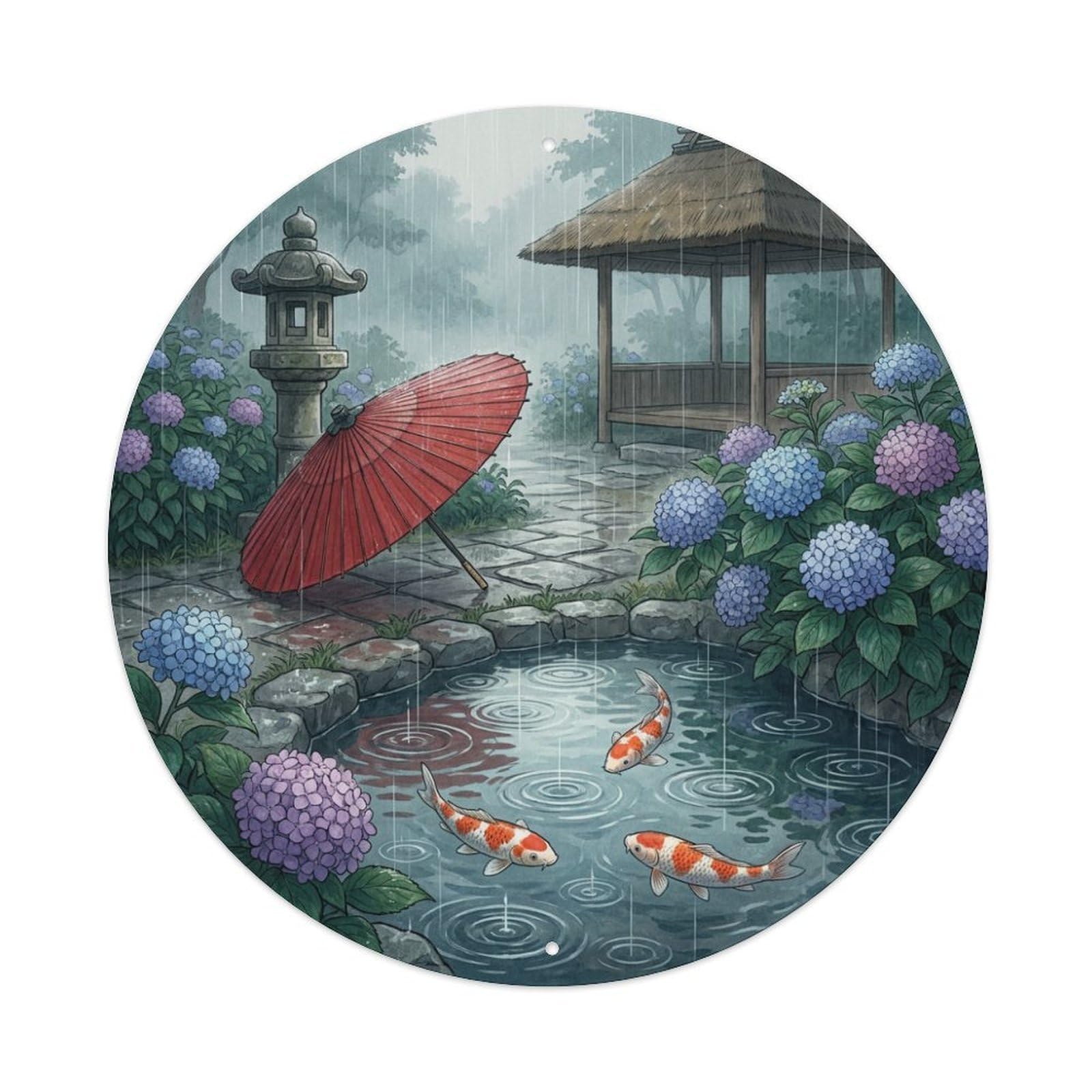 Galvaxio Style Japanese Koi Fish Rainy Day Umbrella Shelter Metal Tin Sign