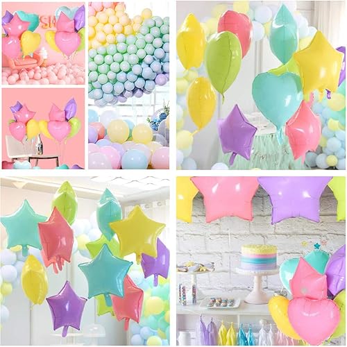 Miniatura 6 de Paquete de 15 globos de papel de aluminio de helio en forma de corazón macarrón de 18 pulgadas, globos redondos de Mylar para baby shower