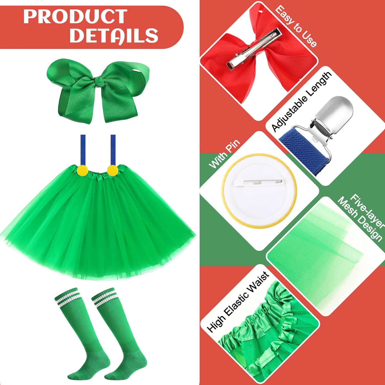 HooLing 12 Pieces Halloween Cosplay Costume Women Tutu Skirt Suspenders Stockings Bow Hair Clips for Adults - Image 2