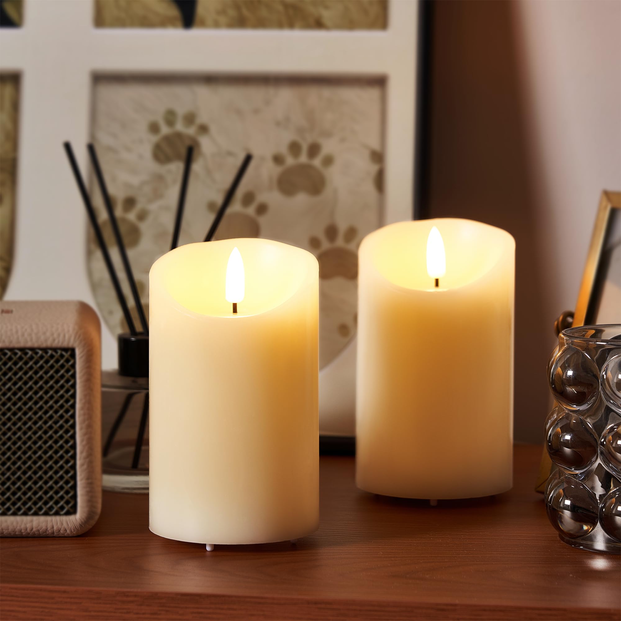 FiiMoo Velas LED Recargables, Pack de 2, Velas Eléctrica Efecto Llama con Cable de Carga USB y Temporizador, Vela de Pilas, 3D Efecto Llama, para Navidad Halloween Fiesta Decor Habitacion, 15cm Marfil