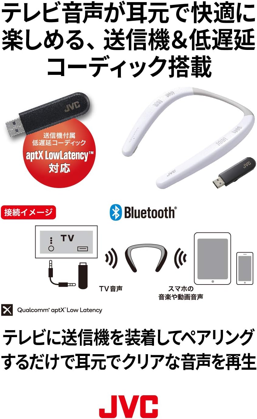 JVCケンウッド SP-A7WT-W NAGARAKU ウェアラブルネックスピーカー ワイヤレス Bluetooth 約15時間連続再生 本体約83ｇ軽量設計 生活防水対応 ホワイト