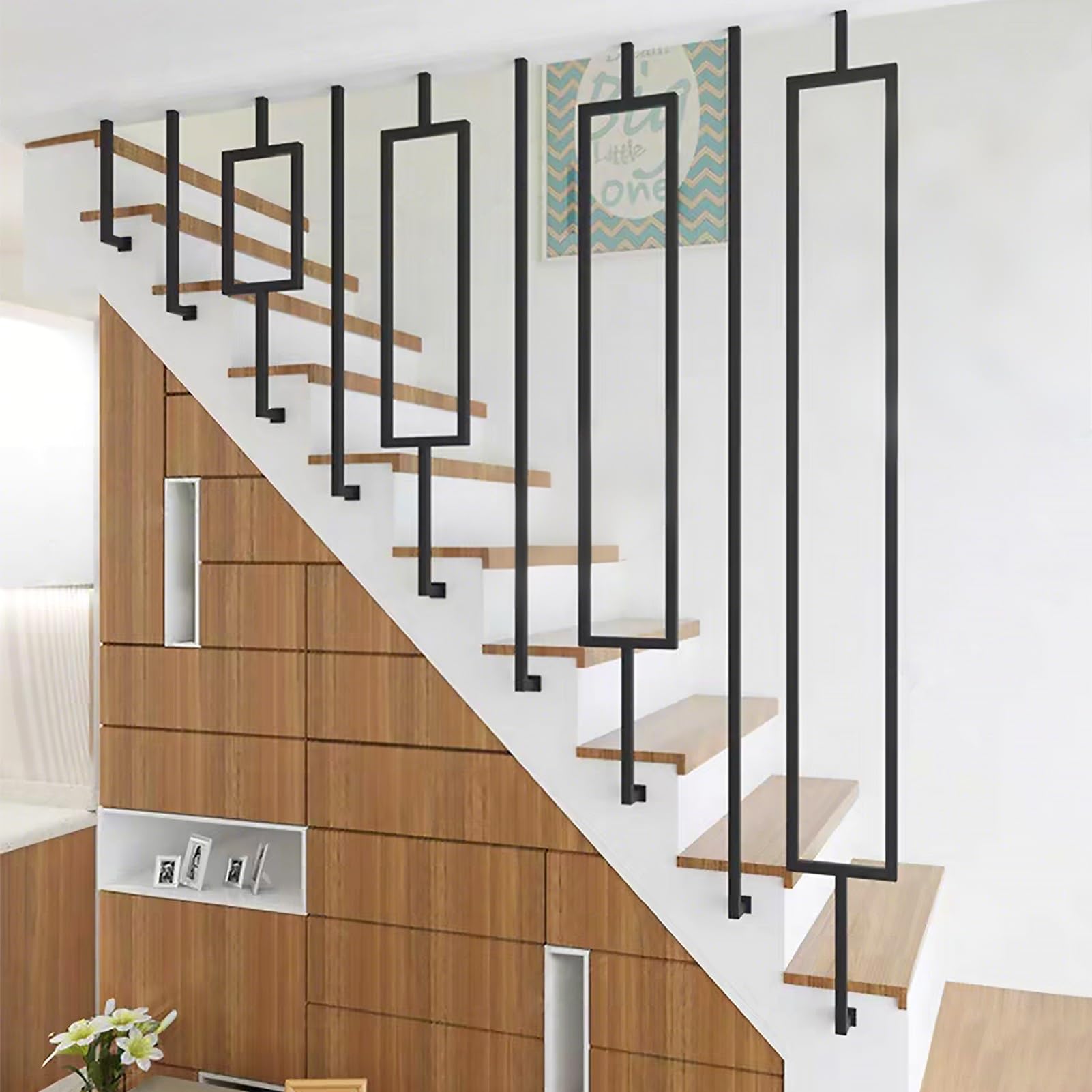 Rampe d'escalier en métal noir de 30 cm à 150 cm - Main courante de sécurité en fer forgé pour escaliers