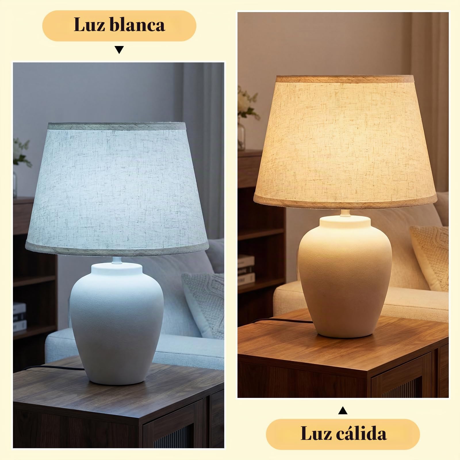 Weewooday 2 Piezas Pantallas de Tela con Anillo Adaptador de E27 a E14 22 x 20 x 30 cm Pantallas Cónicas de Lino para Lámparas de Mesa, de Pared, de Noche y de Pie (Beige)