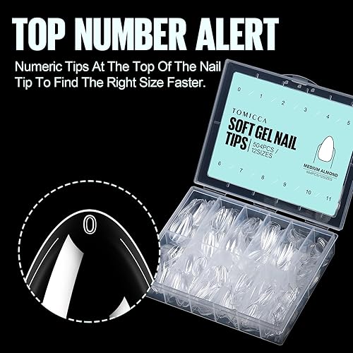 Miniatura 4 de TOMICCA Puntas de uñas de almendra, 504 puntas de uñas transparentes de almendra, uñas postizas de cobertura completa para extensiones de uñas, arte