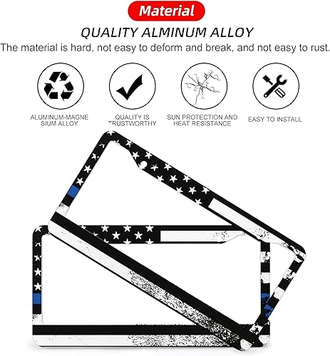 Miniatura 3 de Marcos de matrícula con bandera estadounidense, accesorios de automóvil, soportes de aluminio de metal, 2 piezas, 2 agujeros con tapas de rosca para