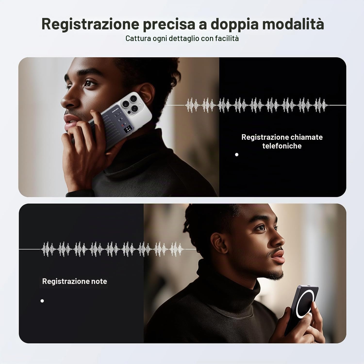 Registratore Vocale AI, Controllo APP del Registratore Vocale Digitale, Trascrizione e Sintesi e Traduzione Potenziato da ChatGPT, Ricarica Wireless, 64GB di Memoria per Conferenze, Riunioni, Chiamate