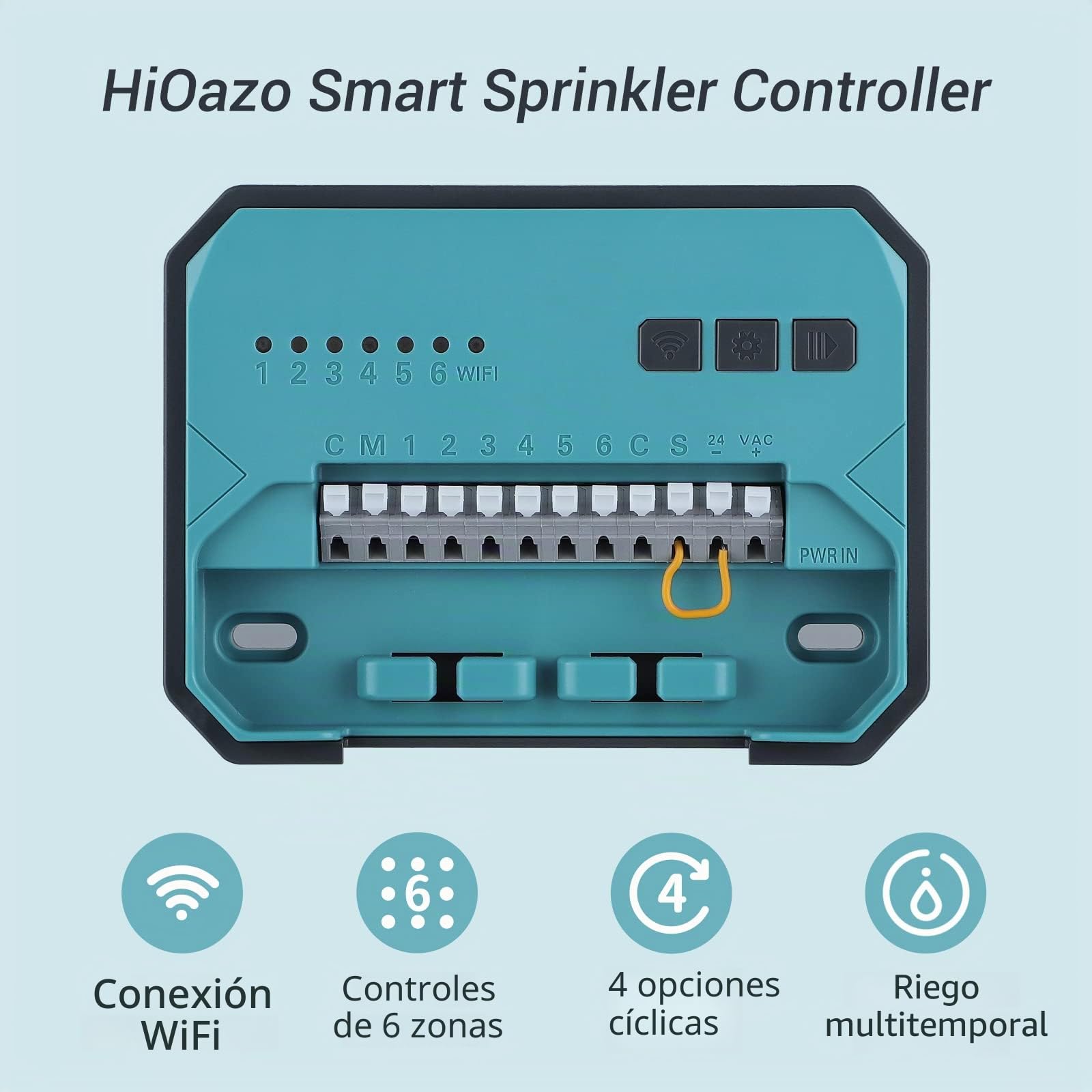 Programador riego WiFi, 6 Zonas sistema de riego, Riego Automatico para Jardín, Temporizador de Riego, control de APP, Ajuste Estacional, Sensor de lluvia compatible, HO-SC-6W
