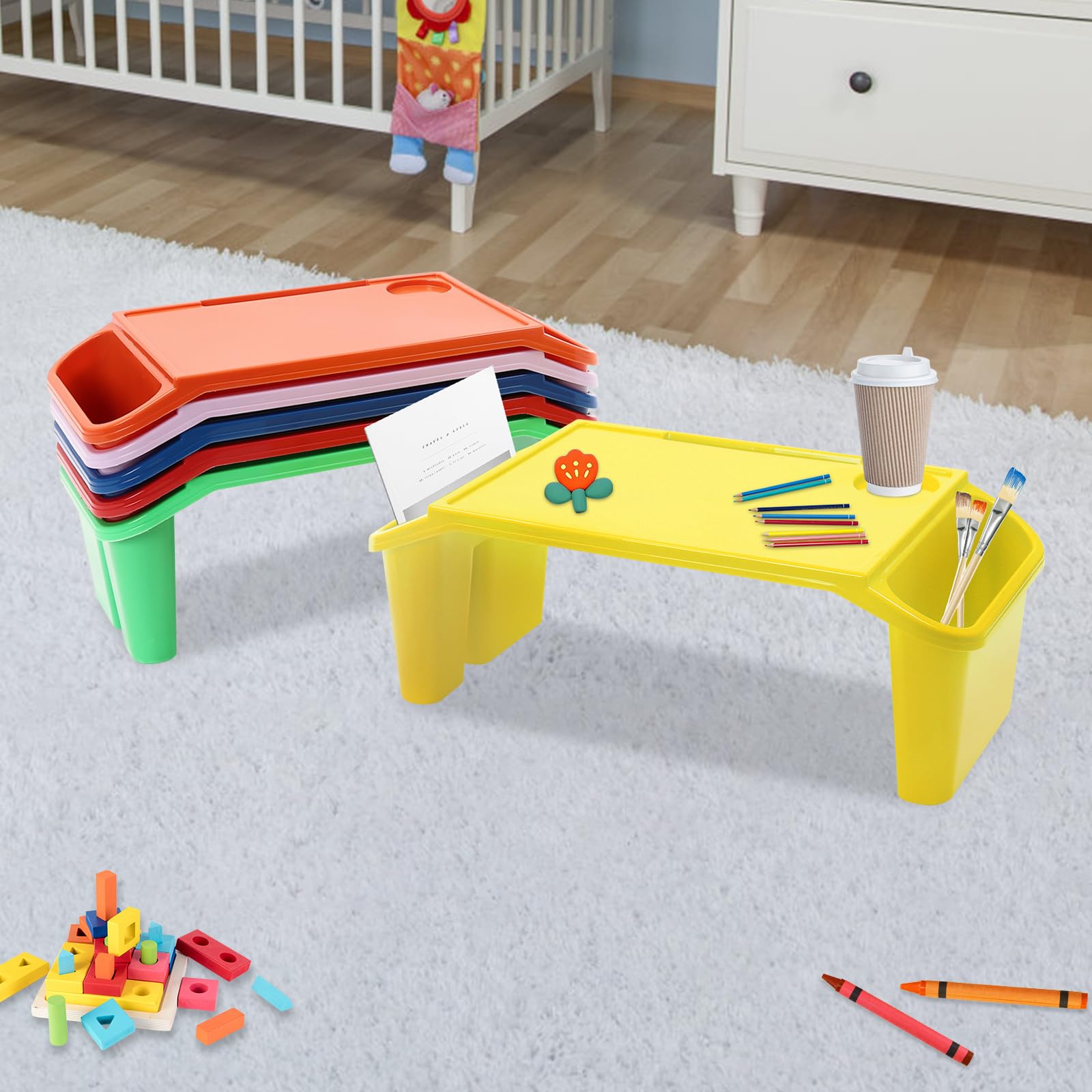 TFCFL 6 Pack Kids Lap Desk Tray with Storage Slots, Bulk Lap Tray Lap Table Bed Table, Portable Lap Bed Table for Writing Eating Game Classroom Snacks Boy Girl
