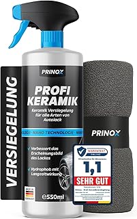 Prinox Profi Keramikversiegelung Auto Set 550 ml inkl. Mikrofasertuch - Keramik Versiegelung für perfekten Glanz mit Versiegelungs-Effekt - Premium Lackversiegelung, Flüssigglas für alle Lacke