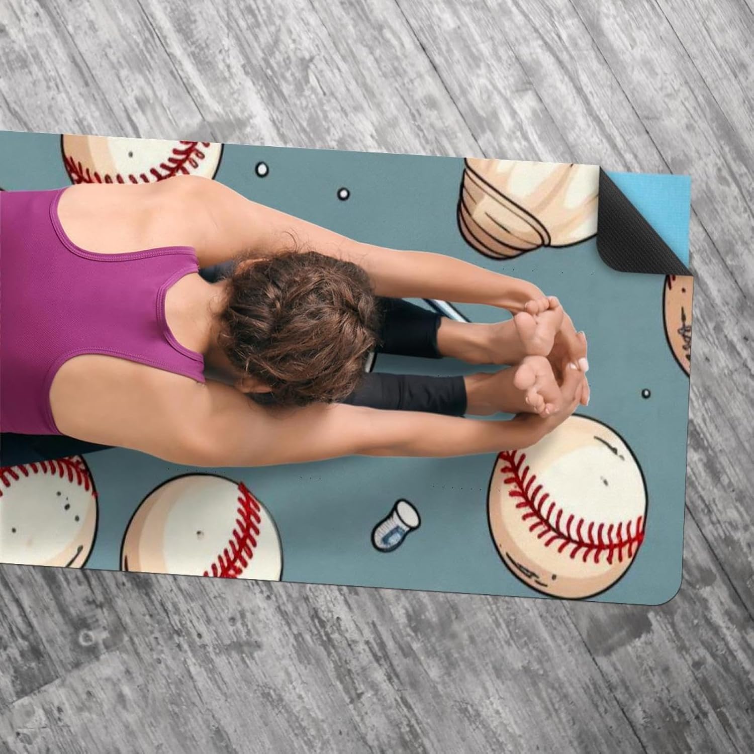 Yoga Towel, Baseball Pattern Non Slip Sweat Absorbent Hot Yoga Mat Towel for Hot Yoga, Pilates and Fitness - 72.8" x 26.8"