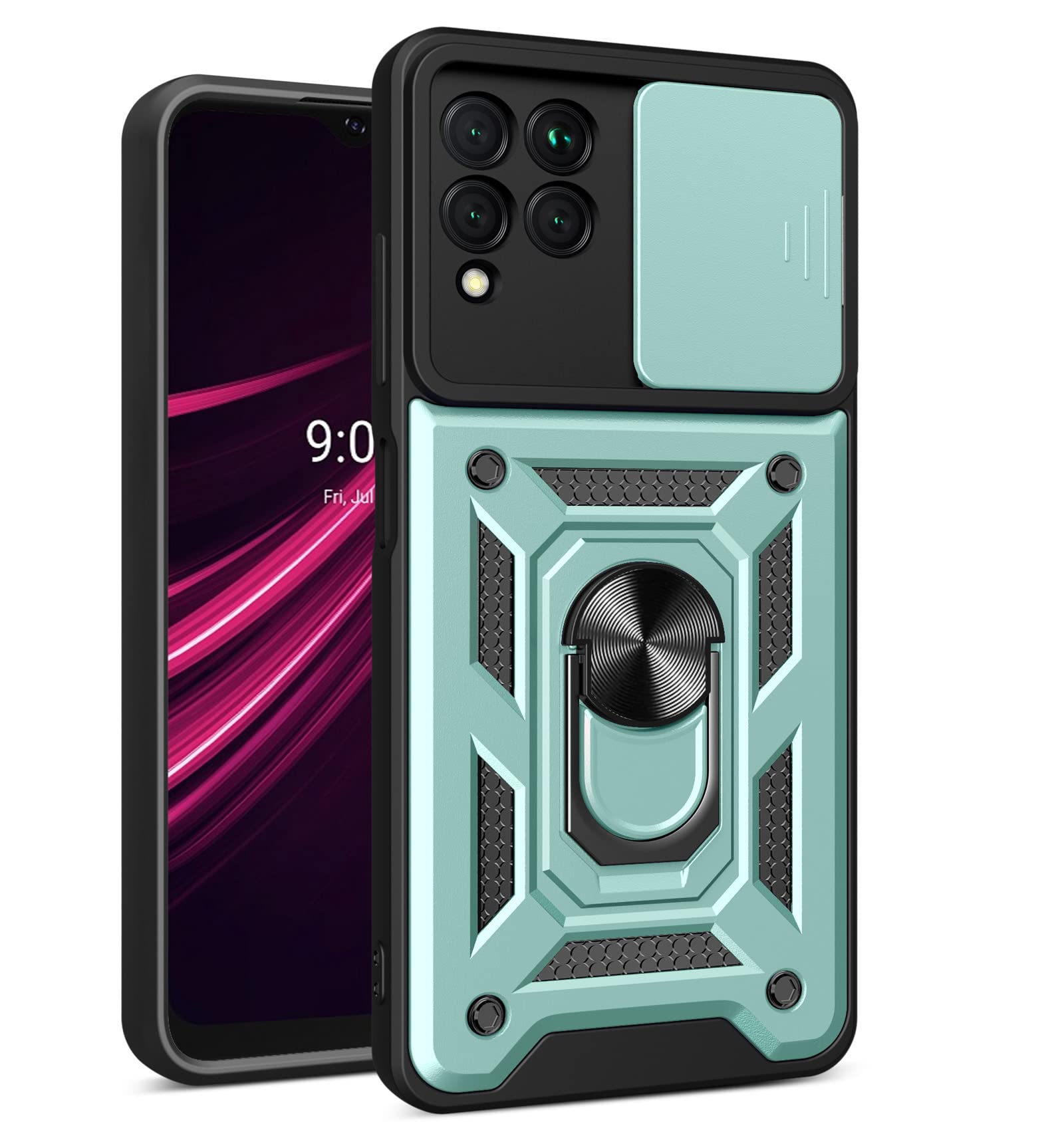 Starhemei for T-Mobile Revvl 6 Pro 5G Case, Revvl 6 5G Pro Case, with Camera Protective Cover and Ring Kickstand, Military Shock-Absorbing Double-Layer Case for T-Mobile Revvl 6 Pro 5G (Green)