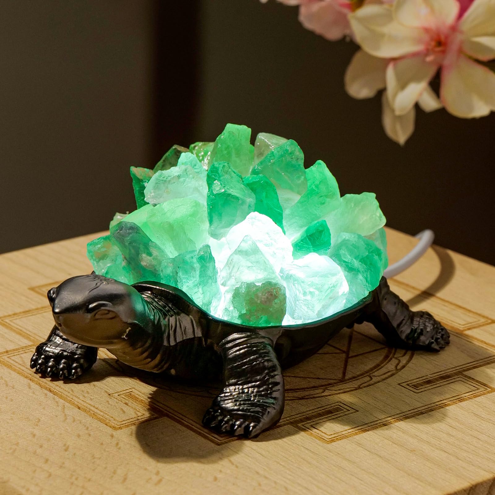 Runyangshi Natural Green Fluorite Turtle Night Lamp Healing