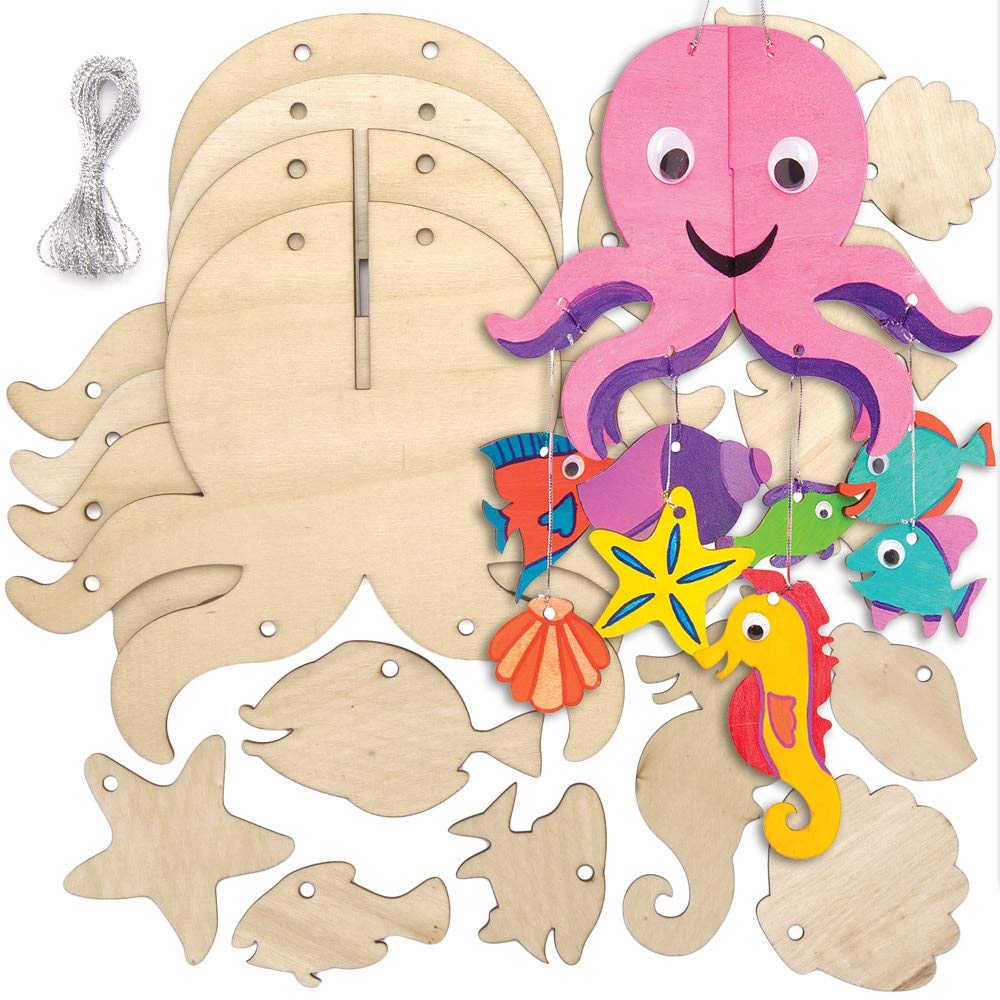 Meerestiere Mobile Bastelset Für Kinder – 2 Stück, Mit Holzfiguren & Schnur