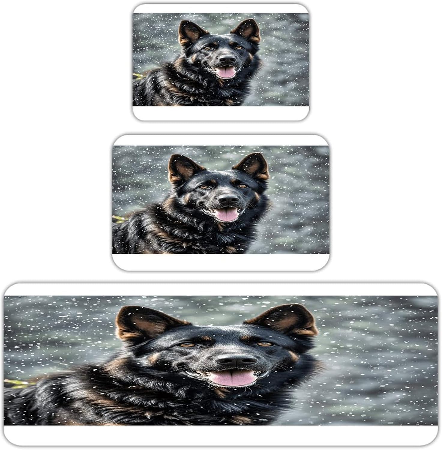 Black German Shepherd Dog Kitchen Mat Set of 3 Waterproof Floor Mats Non-Slip Kitchen Rugs Premium Flannel Rug Heavy Duty Standing Mat for Kitchen Home Bathroom Laundry