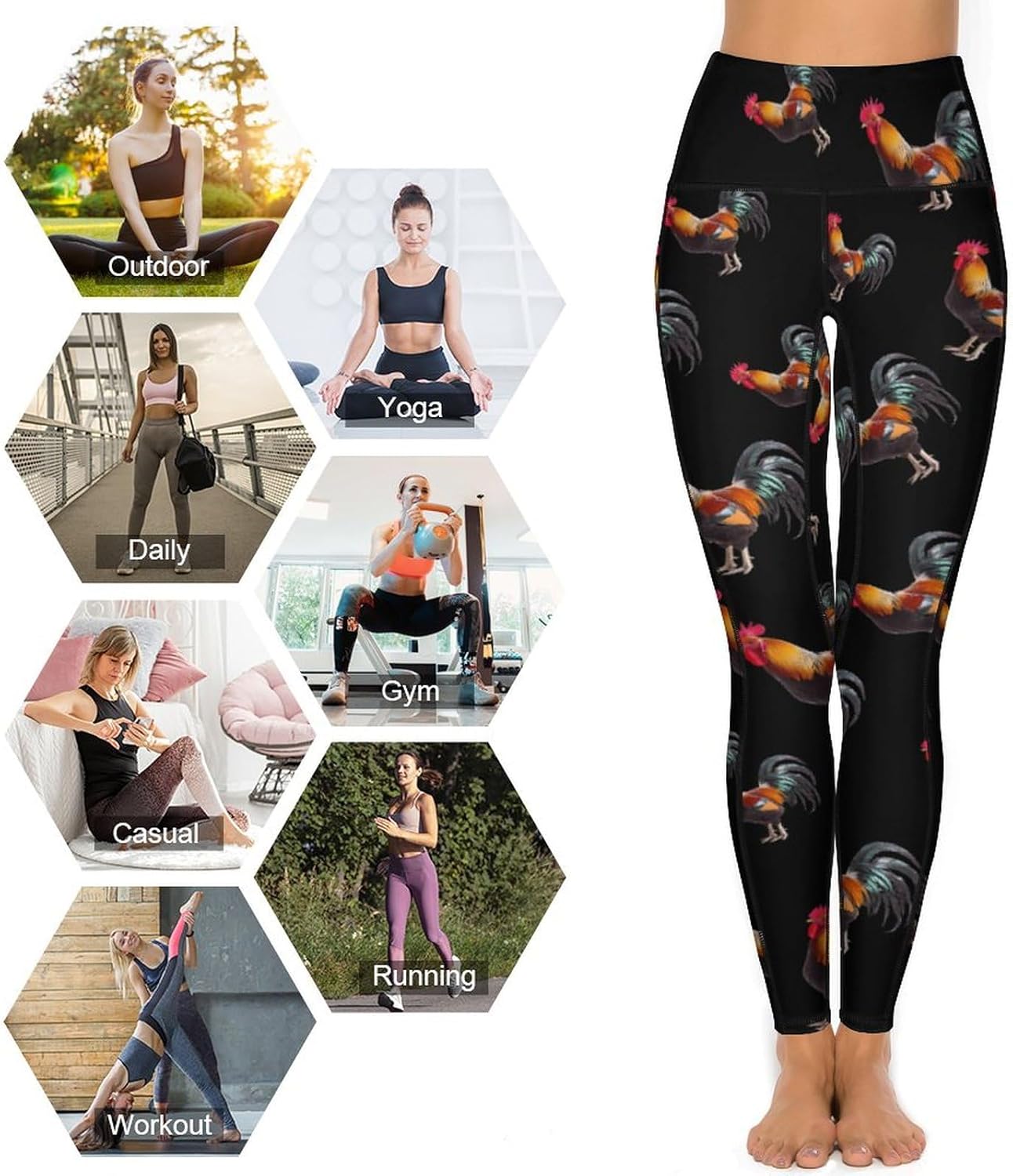 I Love My Rooster Women's Yoga Pants Novelty High Waist Leggings Workout Running Lounge Pant