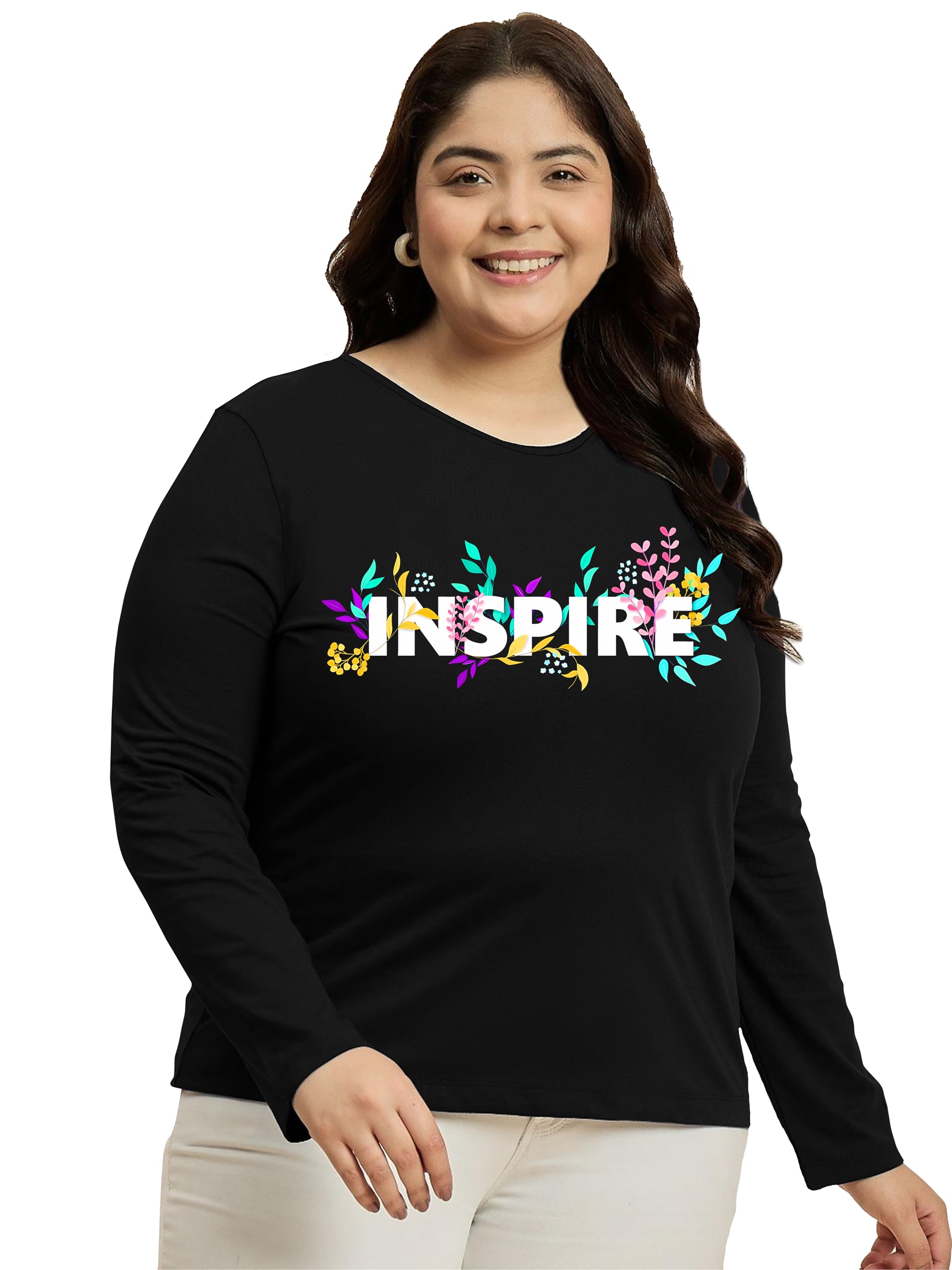 Elite soul Plus Size Womens Full Sleeve Cotton Blend T-Shirt ? Casual, Gym, Sports, Lounge Wear Top ? Graphic Print ? Regular Fit ? XL-2XL-3XL-4XL-5XL ? 2 Pack Combo-picture-33