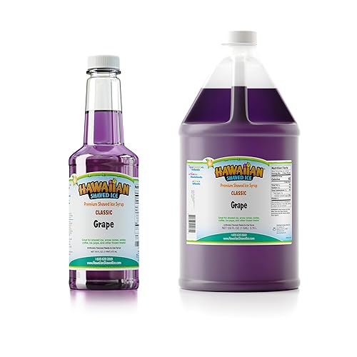 Hawaiian Shaved Ice Pinta de jarabe, sabor a uva, incluido con un galón de jarabe de Hawaiian Shaved Ice y sabor a uva, para granizados, refrescos