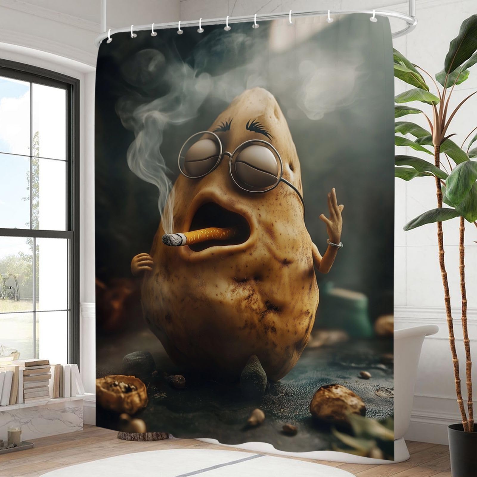 Sufeasdf Funny Shower Curtain Potato Smoking ...